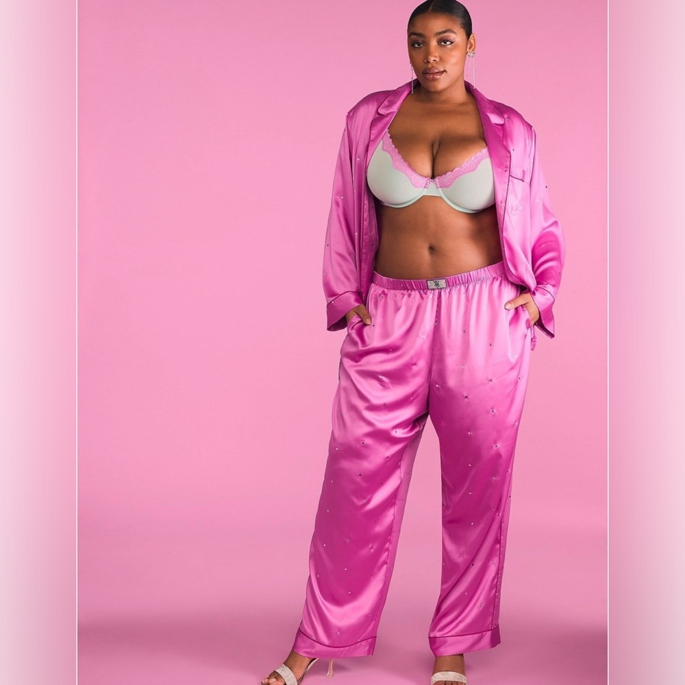NEW X-LARGE VICTORIA'S SECRET Glazed Satin Dew Drop Heart Pajama Set - Picture 4 of 7